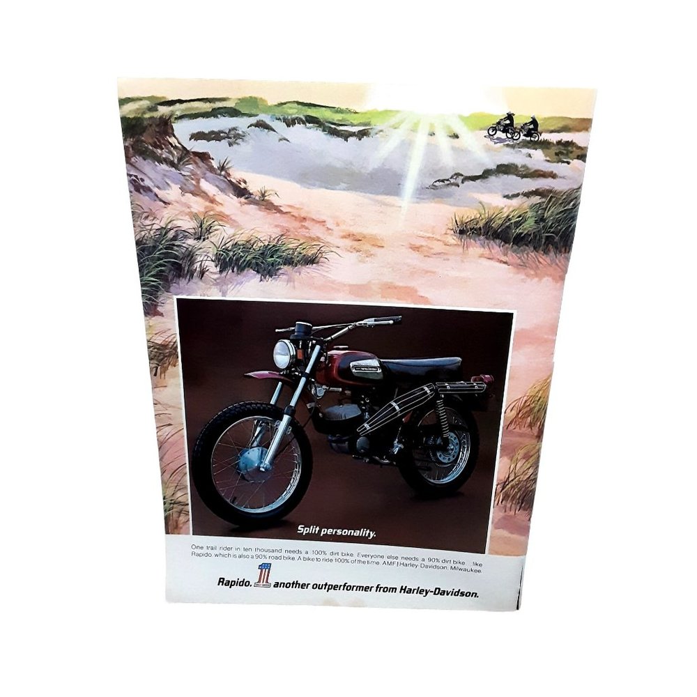 Vintage 1972 Harley Davidson Rapido Motorcycle Original Ad epherma